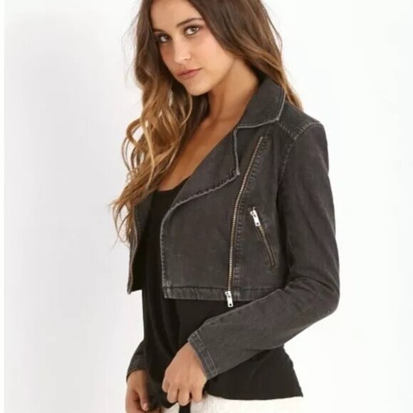 Free People Jackets & Blazers - Free People Cropped Moto Jacket in Washed Black Size Medium, women's, LIKE NEW